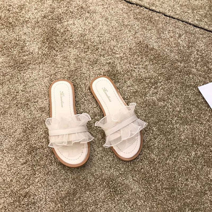 Slippers Women All-match Fashion Outer Wear Summer Flat Non-slip Sandals and Slippers Pregnant Women Soft Bottom Lace