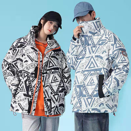 Lovers Down Jacket Winter Stand-up Collar Thick White Duck Down Padded Warm Loose Cotton Jacket Sports Casual Wear