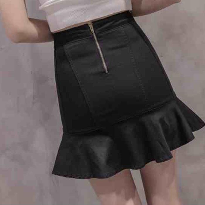 Pofulove Women Anti-light Denim Skirt Pants High Waist Slim Mermaid Hip Skirts Mini A-line Skirt