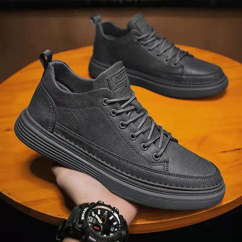 Men's Shoes Spring and Summer Sports and Leisure Shoes British Casual Black Leather Shoes Trend All-match Men's Comfortable Sneakers