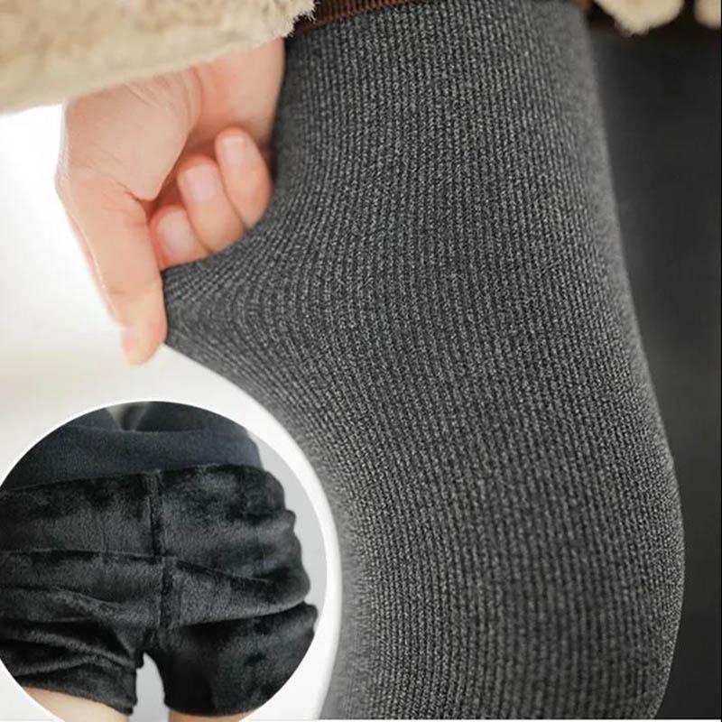 Cotton Trousers Women's Thickened and Velvet Leggings Autumn and Winter Wear Thin Vertical Threaded High Waist Warm Pants Step on The Foot Pants