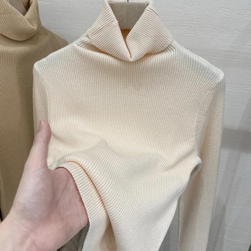 Women Turtleneck Sweater Autumn Women High Neck Knitted Jumper Fashion Pullovers Black White Long Sleeve Slim Knitwear Women Basic Tops Clothes