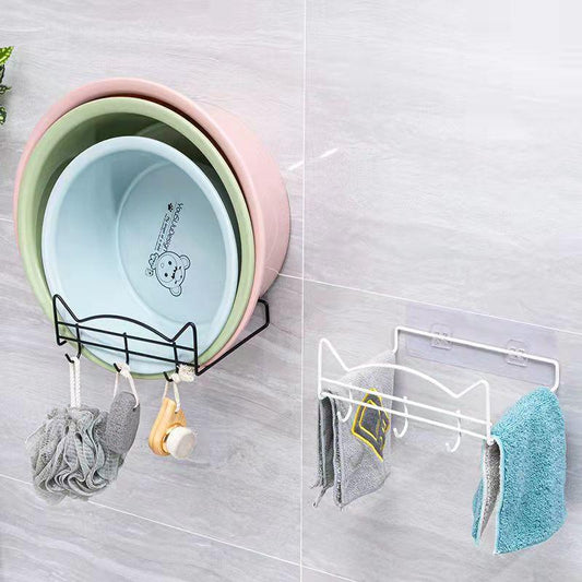 2PCS Washbasin Rack Put Basin Storage Rack Nail-free Towel Rack Dormitory Household Kitchen Bathroom Wall Hanging Rack Drain Basket Pot Cover Rack