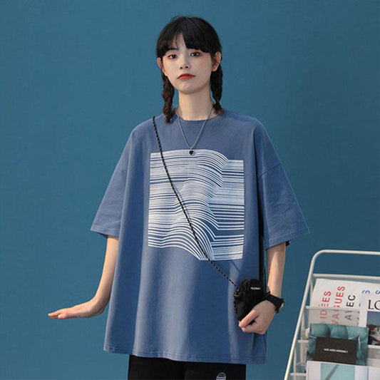 Women's Short-Sleeve T-shirt 100% Cotton Half-Sleeve Loose Korean K Pop Short-Sleeve Top Oversized Large T-Shirt Girl's Summer Casual Sports Clothing