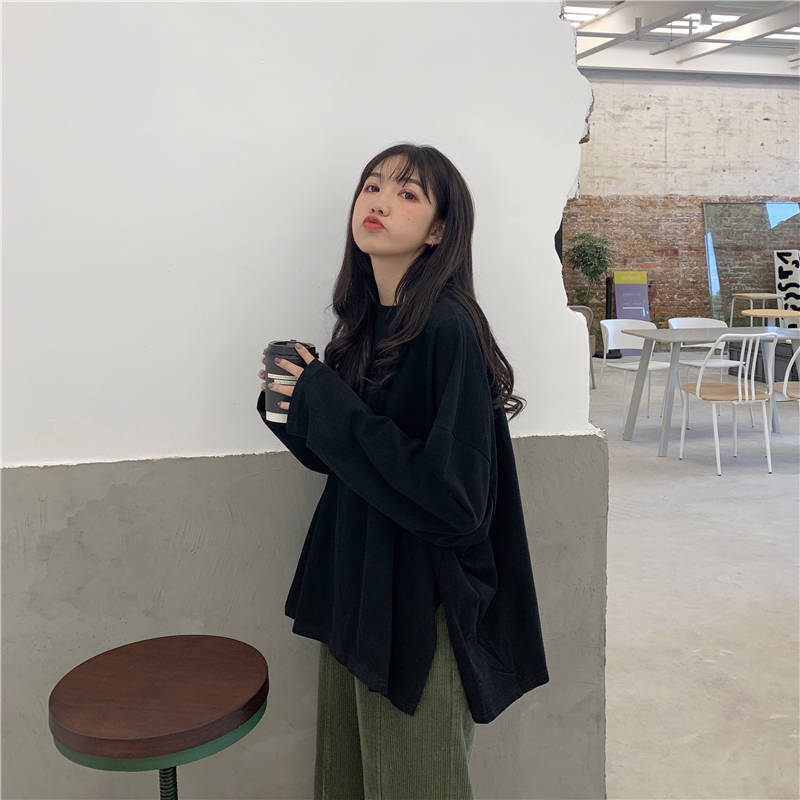 T Shirt Casual Loose Clothes Tops Harajuku Pure color Leisure Long Women Pullover Tee