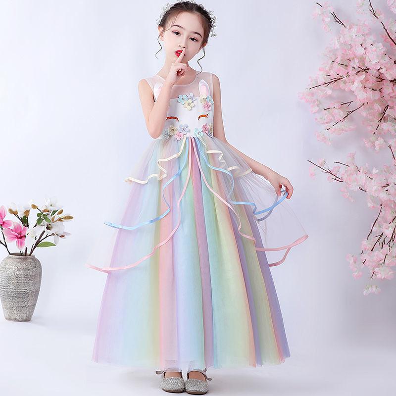 Kids Unicorn Dress for Girls Flower Appliques Ball Gown Little Girl Princess Dresses Elegant Party Costumes Children Clothing