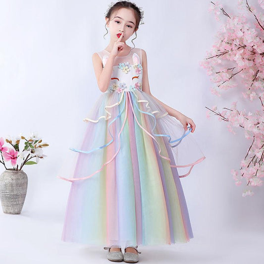 Kids Unicorn Dress for Girls Flower Appliques Ball Gown Little Girl Princess Dresses Elegant Party Costumes Children Clothing