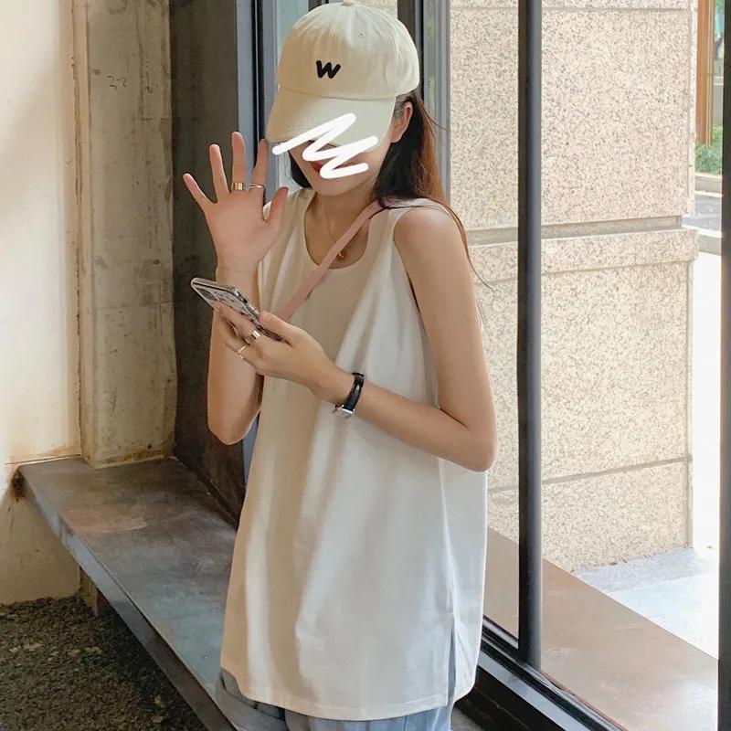 Japanese-style Split Vest Women's Summer Outer Wear Ins Sleeveless T-shirt Sports Inner Top Fitness Jogging Top