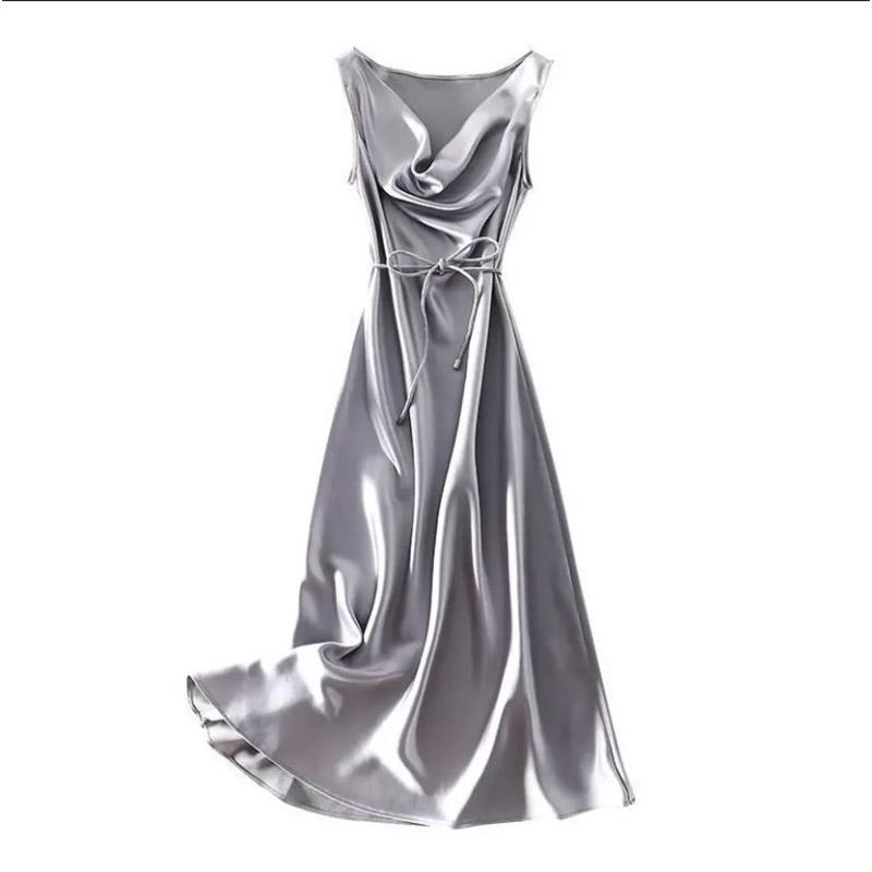 Long Sleeveless Generous Temperament Satin Dress Women's Skirt Slim