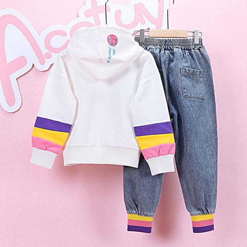 Children's Clothing Girls' Sweater Suit 2021 Jeans Spring and Autumn Clothing Middle and Large Children's Sports Two-piece Suit