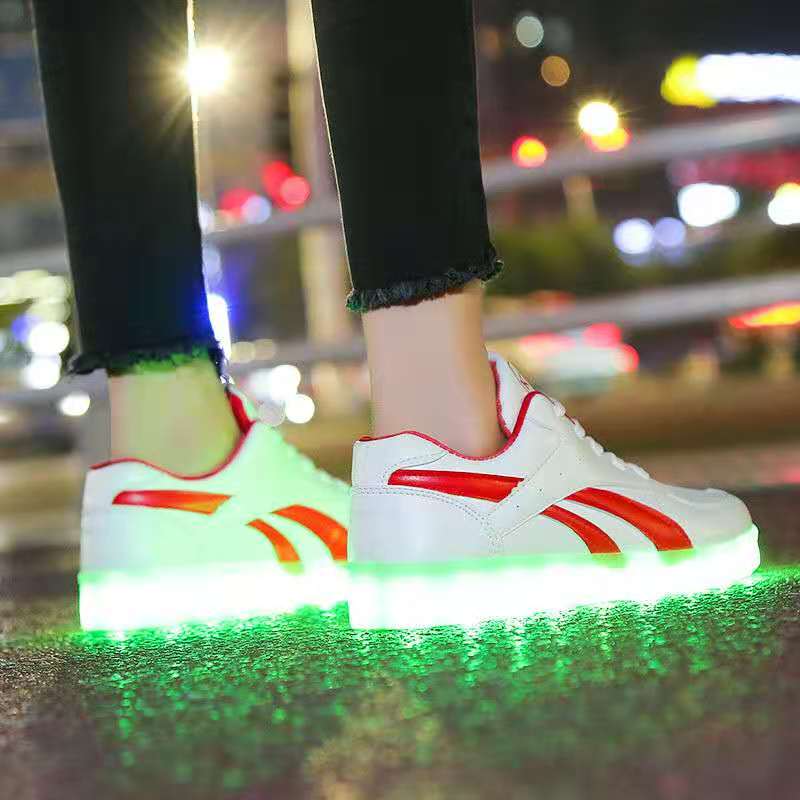 Men and Women Rechargeable Colorful Luminous Shoes Waterproof Casual Sports Shoes Couples White Shoes Fluorescent Luminous Shoes Unisex