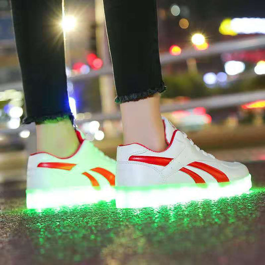 Men and Women Rechargeable Colorful Luminous Shoes Waterproof Casual Sports Shoes Couples White Shoes Fluorescent Luminous Shoes Unisex