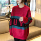 Autumn/winter Fashion Striped Bottoming Shirt Mid-length Loose-fitting Outer Sweater Long-sleeved Splicing Color Top Coat