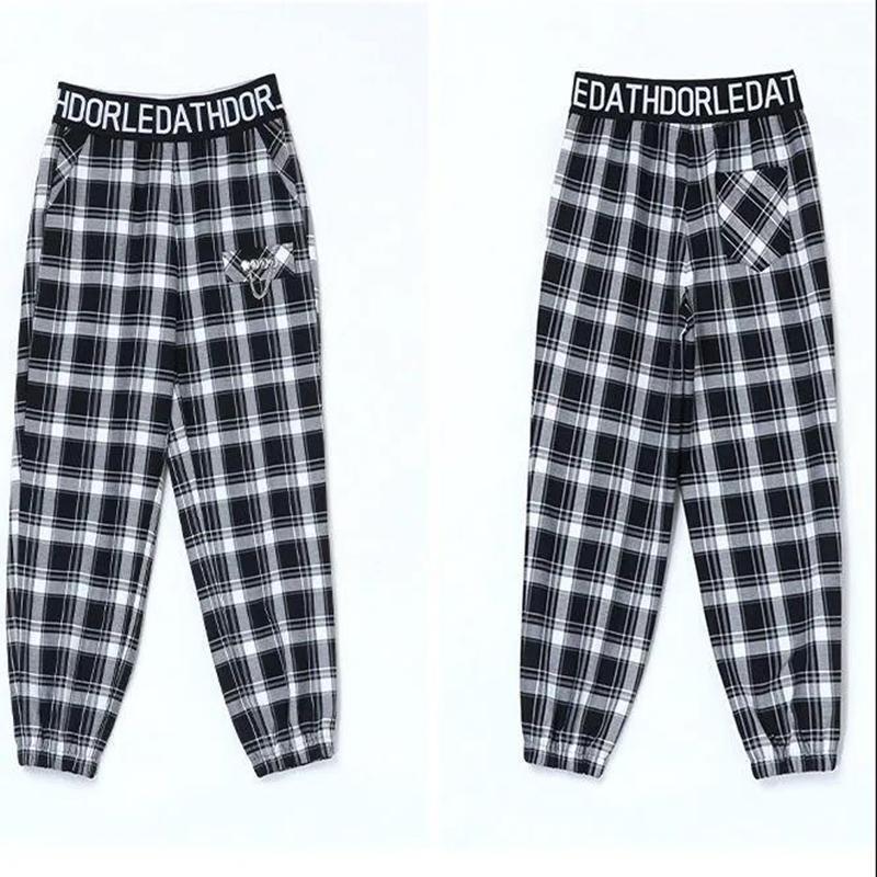 Women's 2-piece Workwear Plaid Suit Casual Harem Pants + Short Long Sleeve Jacket Loose and Comfortable Black and White Plaid