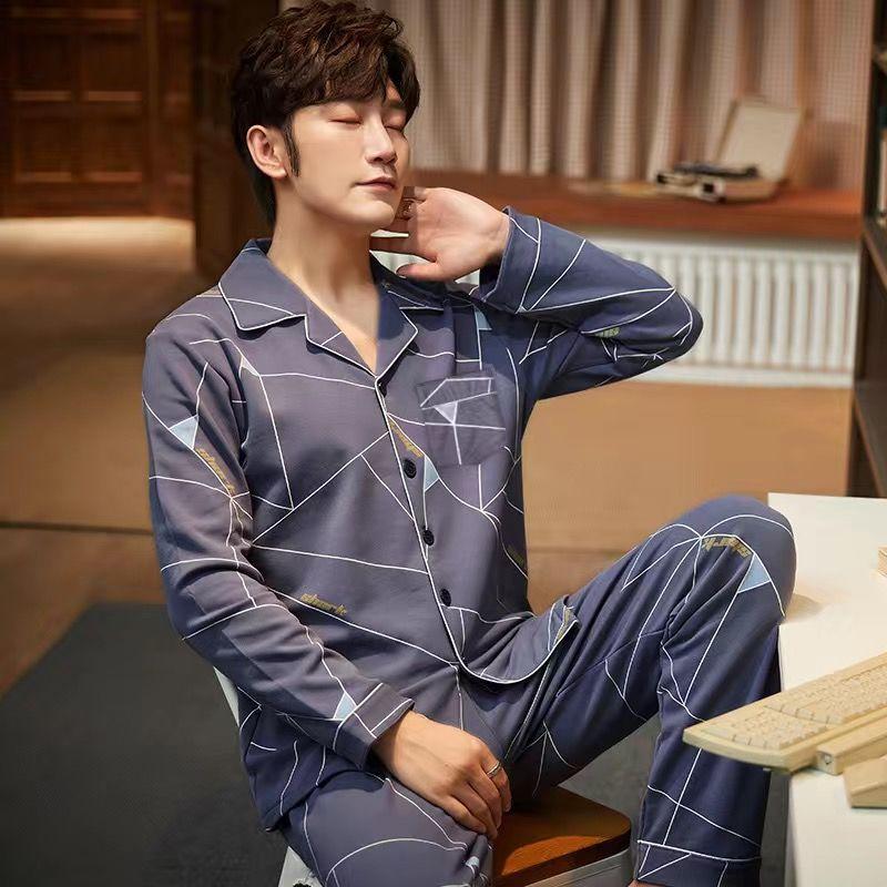 Pure Cotton Pajamas Men's Autumn and Winter New Men's Middle-aged and Young Men Can Wear Home Service Suits