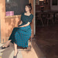 Dress Women's Waist Chiffon Over The Knee Square Collar Retro Casual Fashion French Summer Skirt