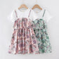Girls' Dresses Summer Dresses Western Style Short-sleeved Stitching Floral Fake Two-piece Dresses