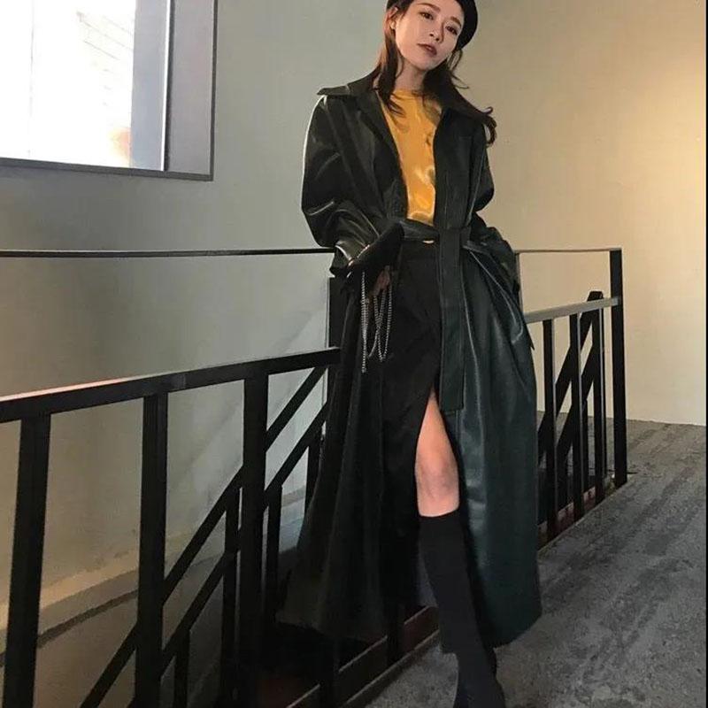 PU Leather Jacket Women Winter Korean Slim Slimming Leather Jacket Knee-length Loose Mid-length Leather Coat
