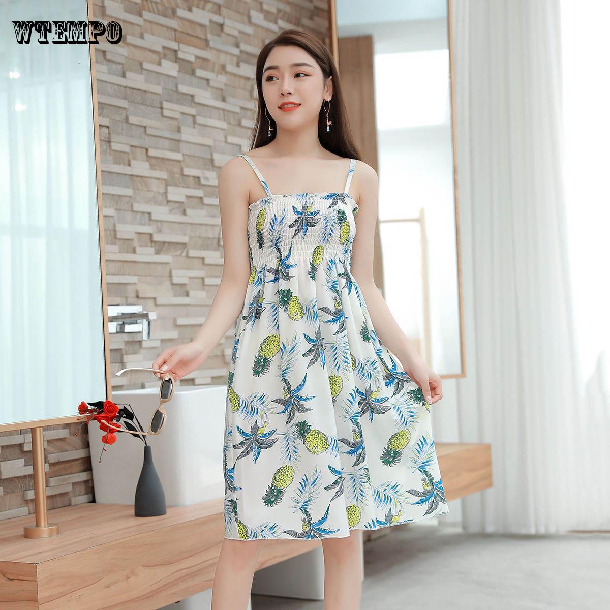 WTEMPO Tube top waist sleeveless strap dress pleated skirt spring and summer wrapped chest slim