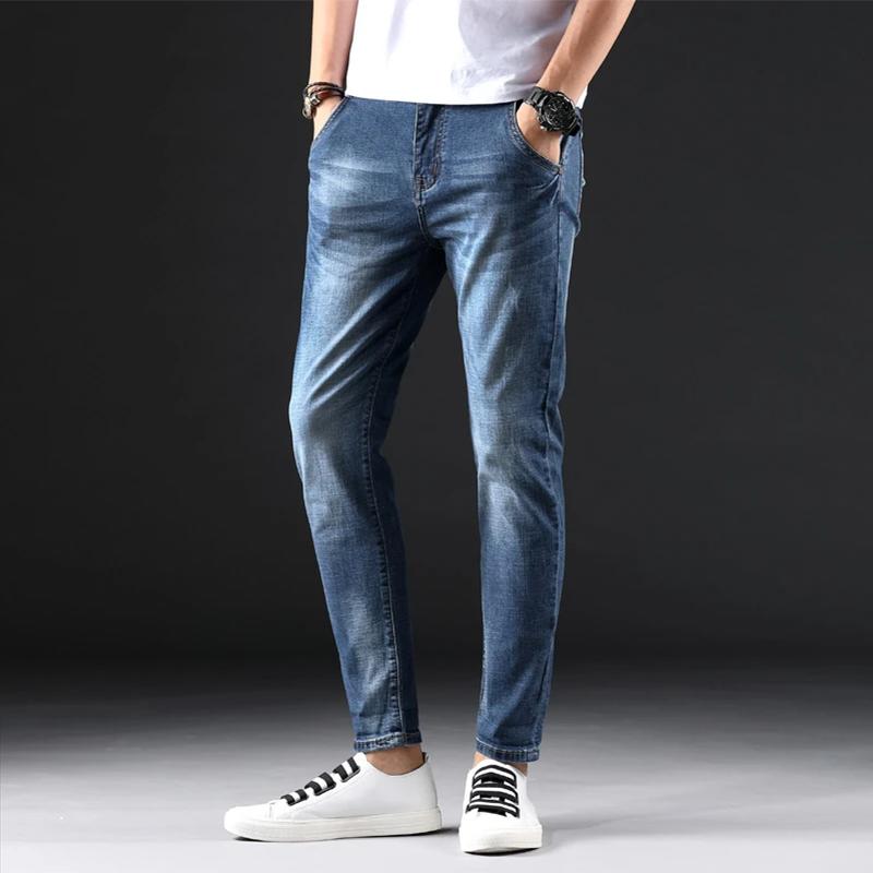 Men's Casual Jeans Korean Style Trendy Slim Straight-leg Pants Men's Spring/Summer Denim Long Trousers Basic Steetwear Pants Male Elastic Bottoms
