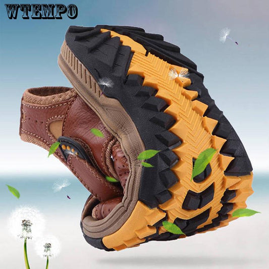 Men's Sandals Leather Breathable Closed-Toe Sandal Summer Beach Shoes Outdoor Shoes