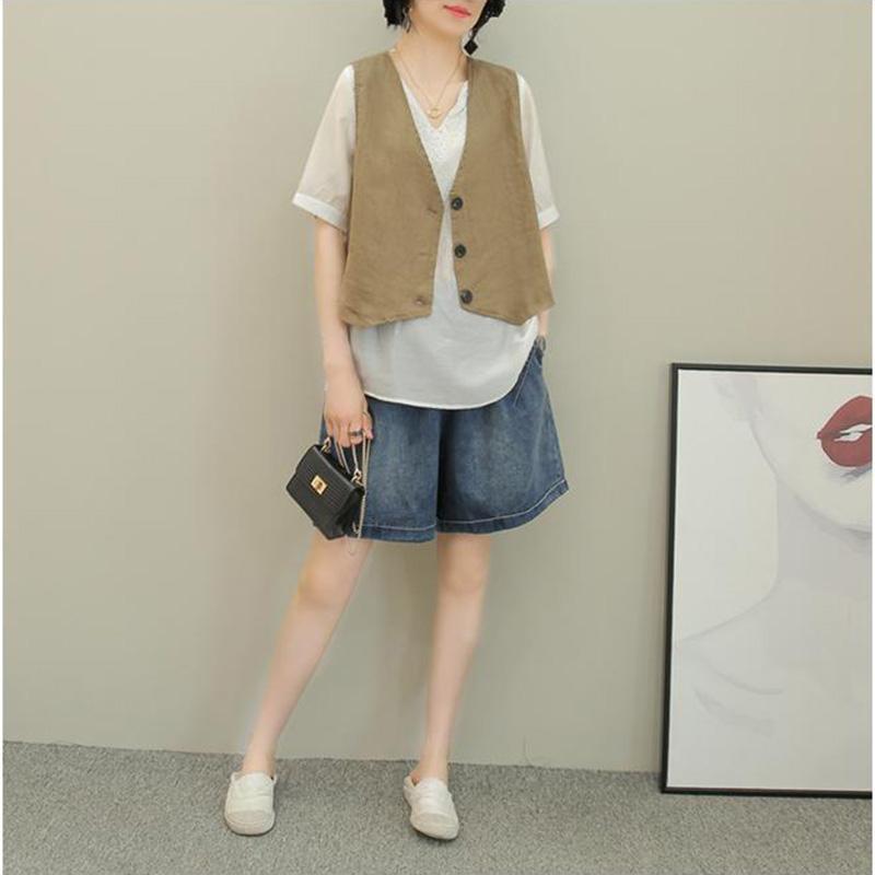 Spring and Summer Loose Cotton Waistcoat Cardigan Women's Air-conditioning Shirt Thin Vest Coat