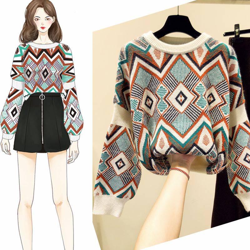 Pofulove Autumn Winter Women's Sweater Short Pullover Lazy Loose Thick Sweater Long Sleeve