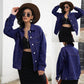 Autumn Jane Wear Denim Jacket Cardigan Top, Fashionable Loose and Thin Lapel Long-sleeved Denim Jacket