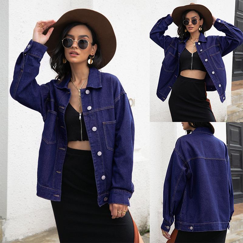 Autumn Jane Wear Denim Jacket Cardigan Top, Fashionable Loose and Thin Lapel Long-sleeved Denim Jacket