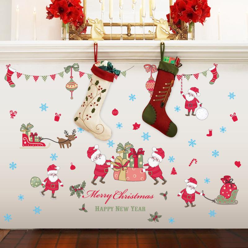 Christmas Day socks Santa Claus Wall Sticker Bedroom Living Room Removable Christmas Wall Sticker