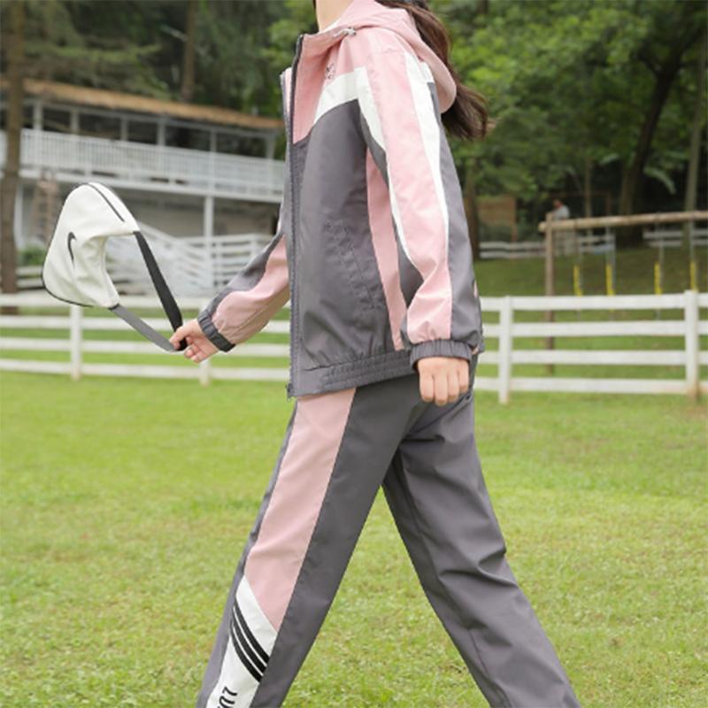 Spring and Autumn Student Casual Zipper Sportswear Suit Girls with Hood Loose Windbreaker Jacket Two-piece Sportswear