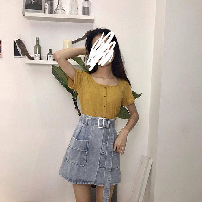 Plus Size Women Adjustable High Waist Denim Skirt Hip Pants Skirt Anti-light A-line Skirts