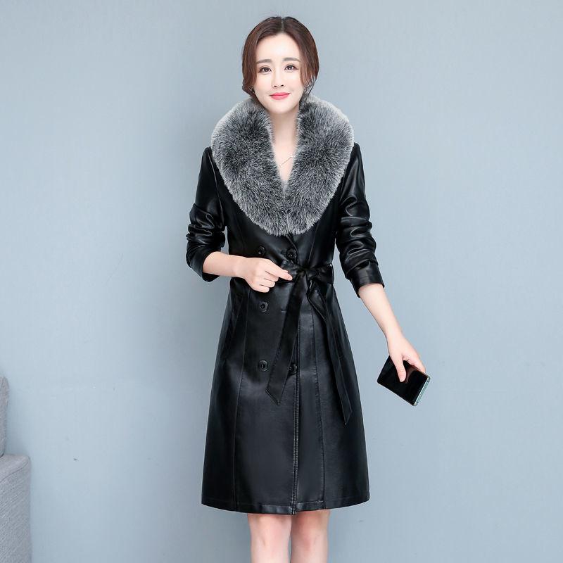 Women's Sheepskin Leather Jacket Long Slim Lapel Large Size Leather Trench Coat Autumn Winter Suede Jackets Ladies