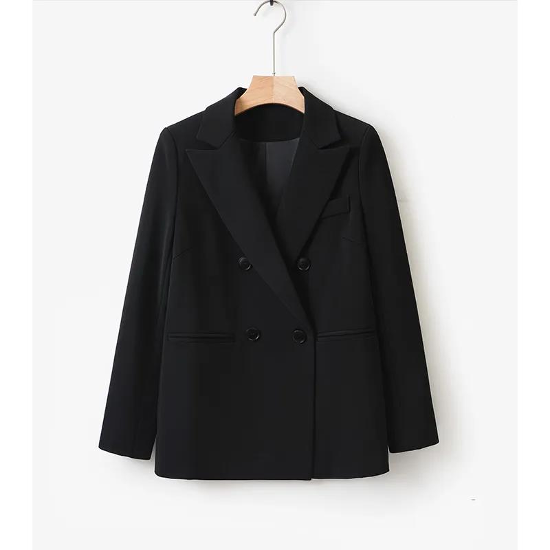 Black Spring and Autumn Small Suit Women's Jacket Loose Design Double-breasted Niche Light Familiar British Style
