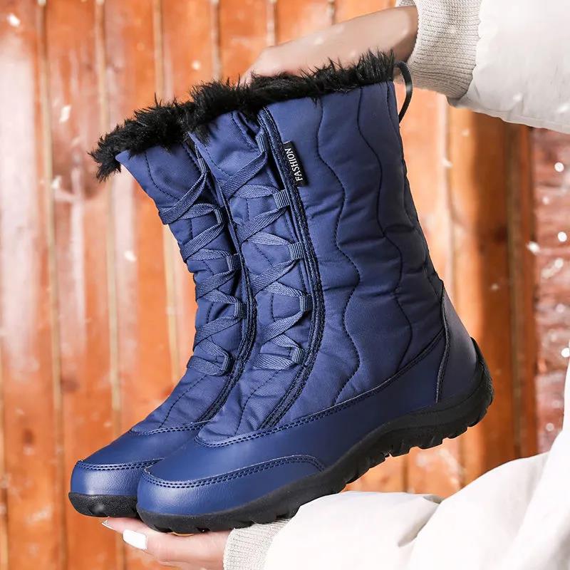 Ski Boots Women Winter Outdoor In The Tube Waterproof Non-slip Travel Snow Boots Plus Velvet Warm Plus Size Boots