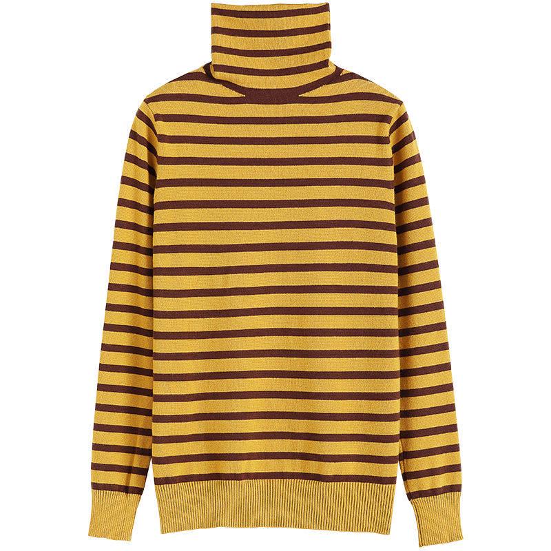 Pofulove Autumn Winter Sweater Women Pile Collar Striped Loose Large Size Knitted Bottoming Shirt