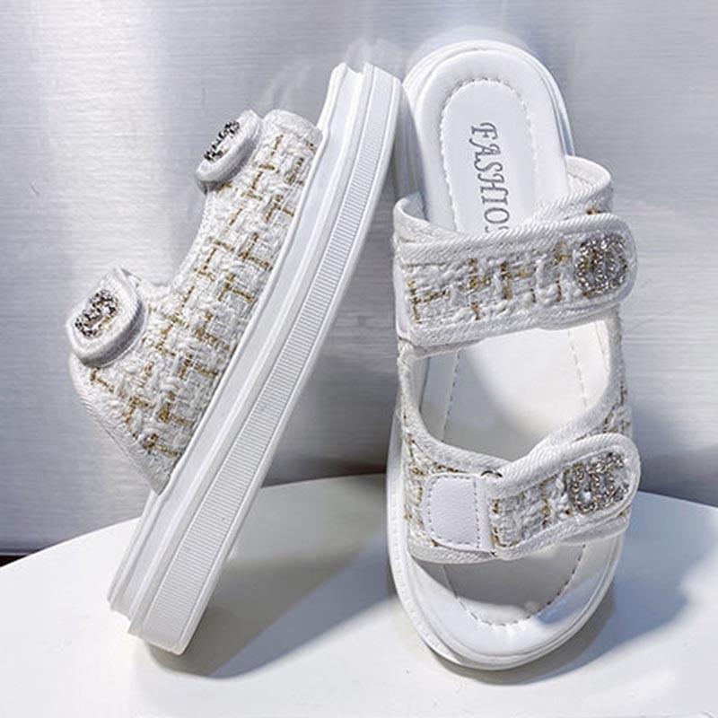 Plus Size 35-40 Women Sports Shiny Slippers Outdoor High Heels Bohemian Beach Wear-resistant Non-slip Office Lady Plat Sandals