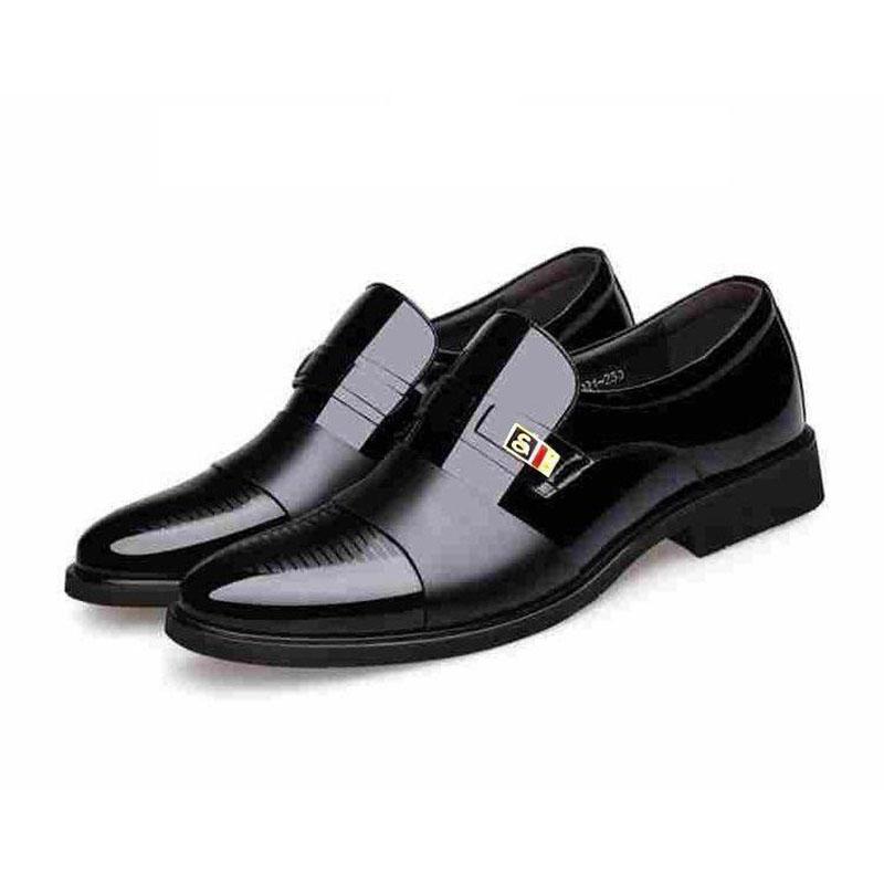 Men's Leather Shoes Business Dress Shoes British and Korean Style Set Feet Black Casual Leather Shoes Youth Work Shoes