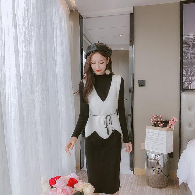 Autumn/winter Knitted Sweater Dress Mid-length Fashion Casual Jacket Simple Style Women's Sweater Dress