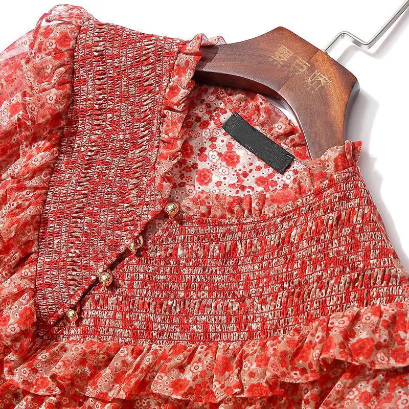 Spring and Autumn Floral Shirt Women's Long-sleeved All-match Chiffon Shirt Top Women