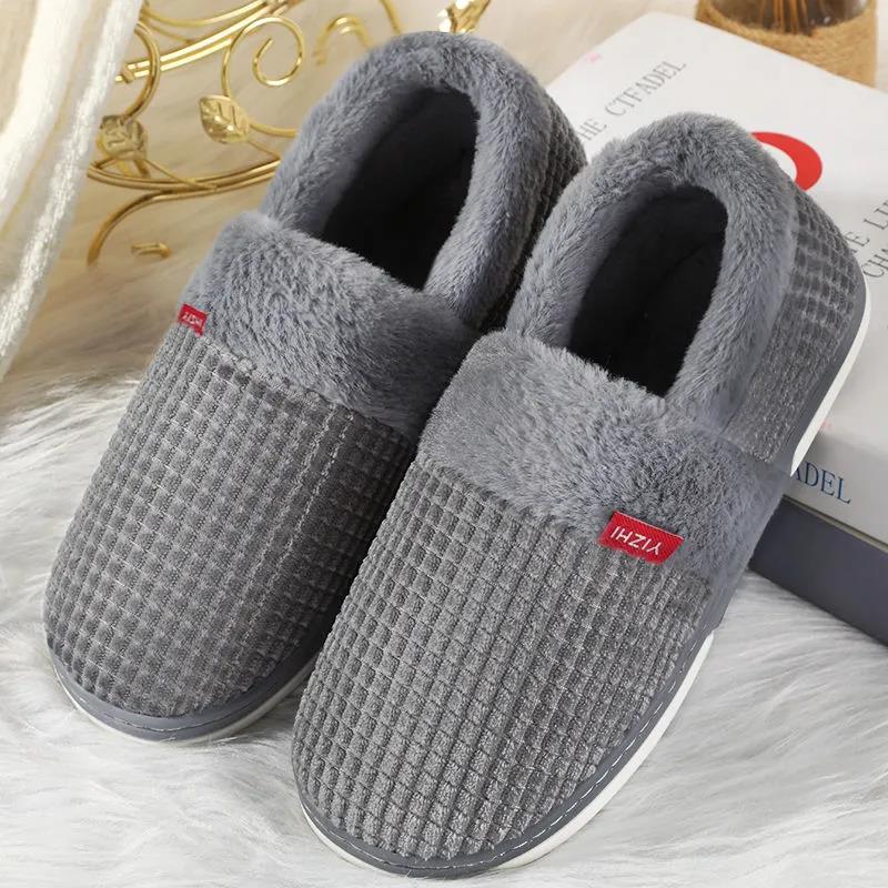 Men Winter Cotton Shoes Unisex  Home Slippers Leather  Non Slip Slippers Waterproof  Plush Warm Indoor Shoes