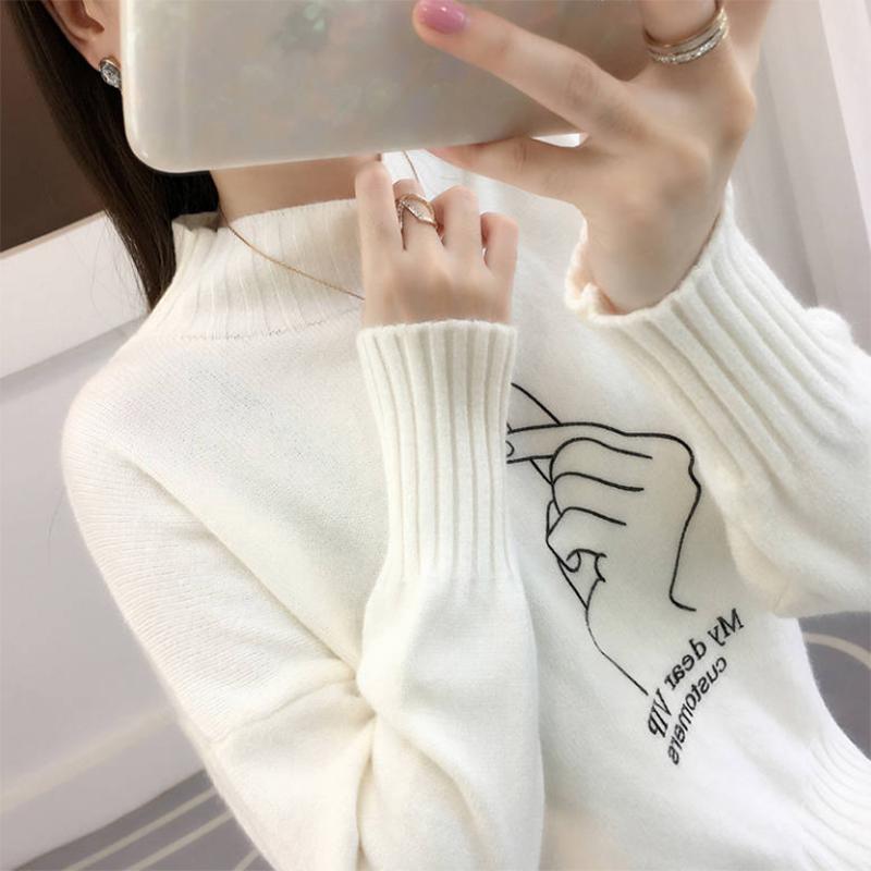 Pofulove half turtleneck bottoming shirt students plus velvet thick  wild loose sweater women tide