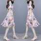 Pofulove S-2XL Women Summer High-end Floral Chiffon Dress Short-sleeved V-neck A-line Sun-dresses
