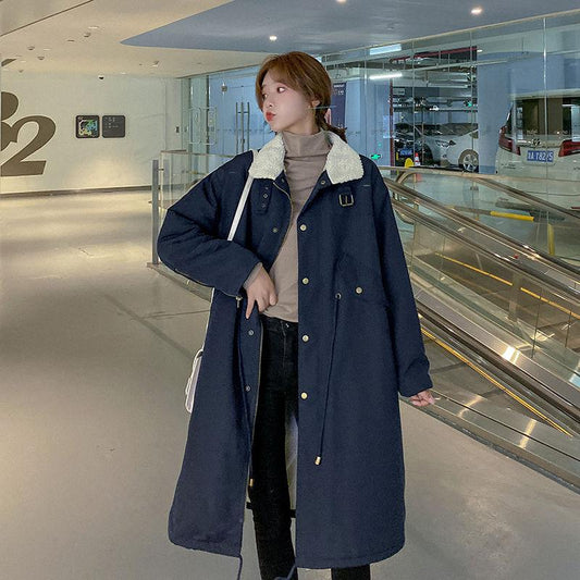 Winter Cotton Parka Jacket Ladies Loose Lamb Wool Cotton Jack Tooling Mid-length Thick Jacket Winter Warm Loose Casual Cotton Jacket