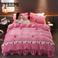 4pcS Soft Floral Print Quilt Duvet Cover  Bed Skirt Wedding Bedspread Full Twin Queen King Size Bed Sheet Mattress Cover Bedsheets