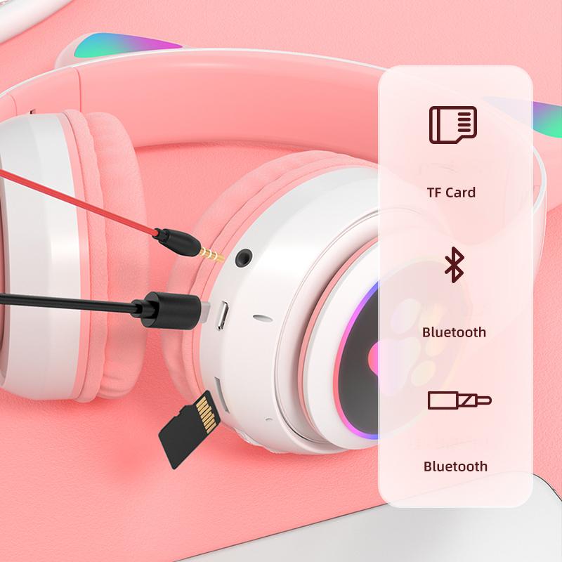 Cat Ear Headset Bluetooth 5.0 Bass Noise Reduction Adult Child Girl Headset Support Microphone