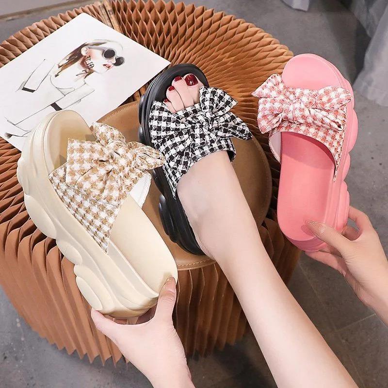 Flower Slippers Women Summer Thick Bottom Outside Wear Wedge Heel Muffin Lazy People Increase Temperament Light Sandals and Slippers