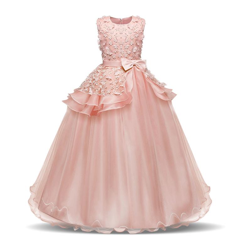 Girls Long Princess Dress Skirt Mopping Dress Net Gauze Tutu Skirt Floral Middle-aged Child Dress Performance Dress