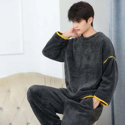 Winter Pajamas Men's Coral Velvet Thickened Plus Velvet New Flannel Youth Plus Size Home Service Suit