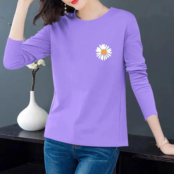 Spring Daisy Print T-shirt Long Sleeve Pullover Boutique Bottoming Shirt Casual Loose Shirt Women